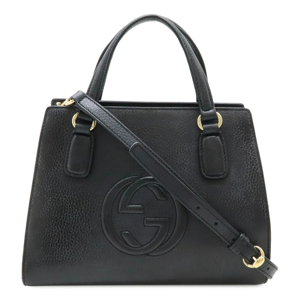 Gucci Soho Interlocking G 2way Shoulder Bag Leather Black